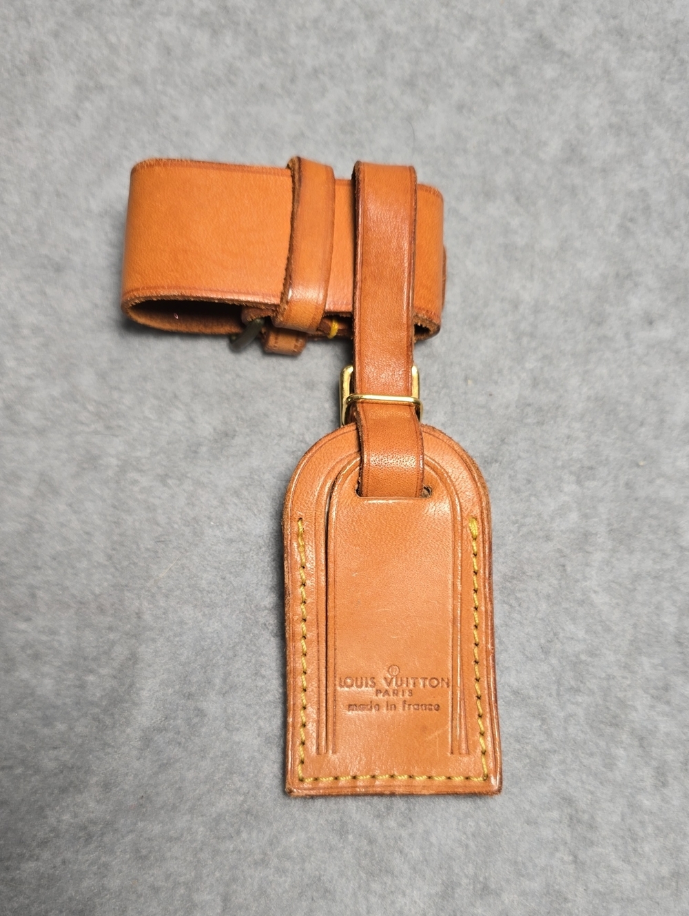 Authentic Louis Vuitton Vachetta Leather Luggage Tag with Gold-Tone Buckle